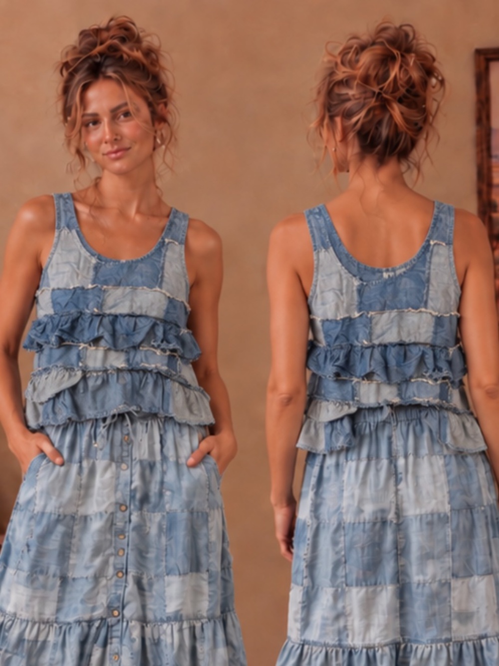 ❤️ JADED GYPSY “ SKIES 3 “ JADED GYPSY PATCHWORK SKIES TANK TOP 72